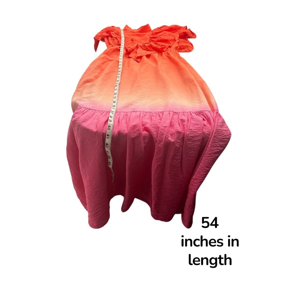 Young Fabulous & Broke Ombré Maxi Dress Open Back Ruffle Coral Pink M - Picture 10 of 11
